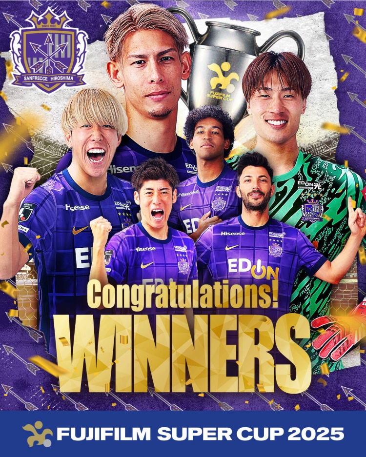  日超杯廣島三箭2-0神戶(hù)勝利船奪冠，共53343人現場(chǎng)觀(guān)戰創(chuàng  )上座紀錄