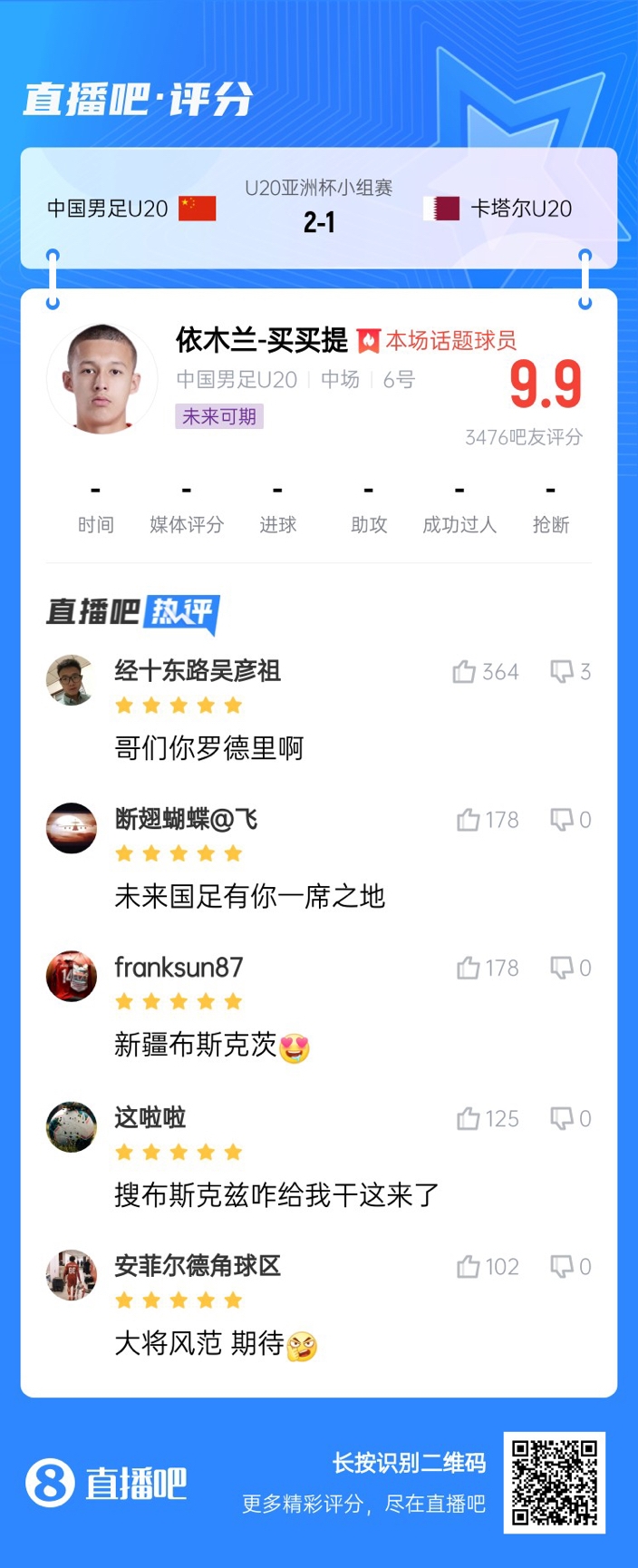  依木蘭+陳澤仕泰山中場(chǎng)連線(xiàn)！19歲依木蘭獲封：新疆布斯克茨！