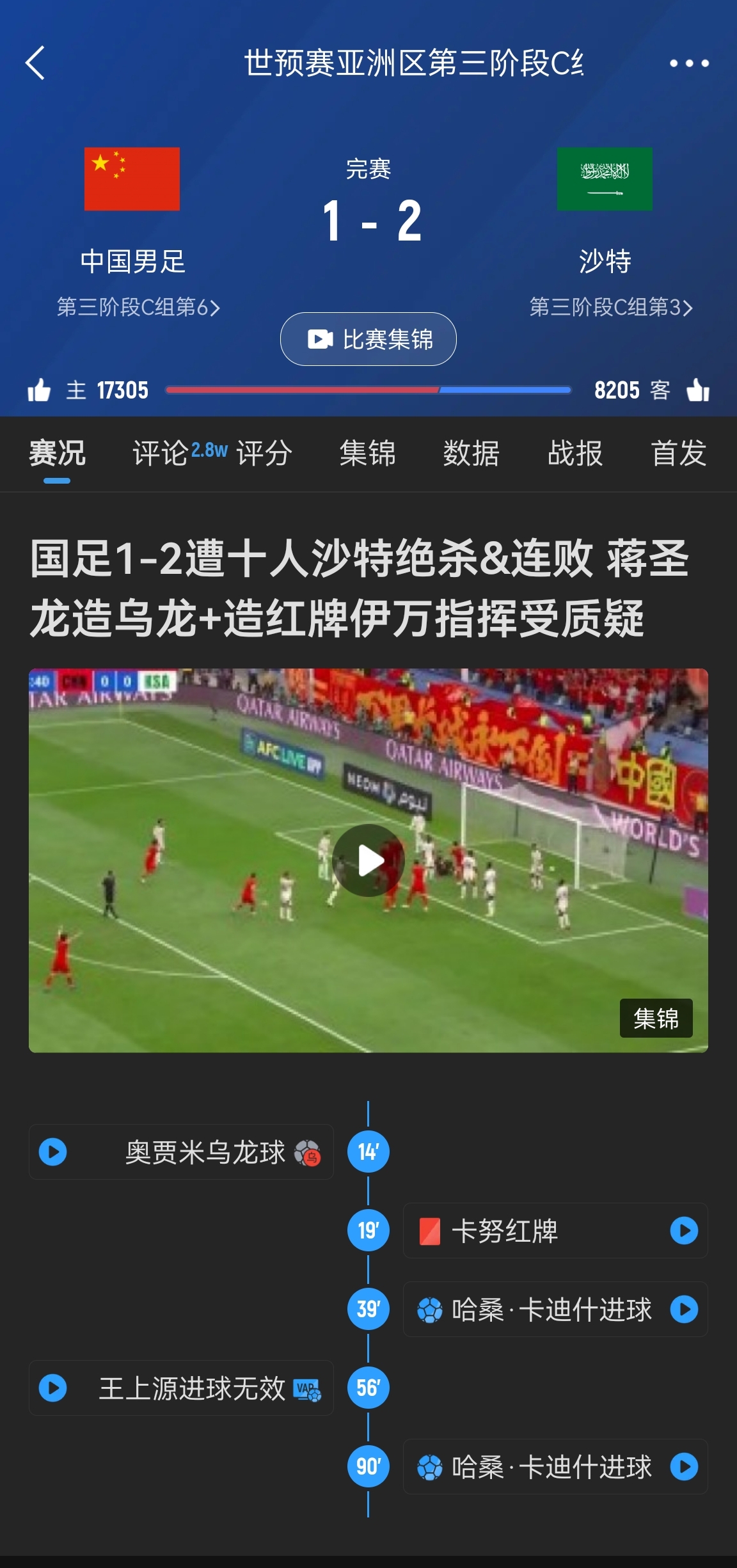  今天什么劇本？首戰沙特也是半場(chǎng)紅牌+蔣光太傷退，最后國足被翻